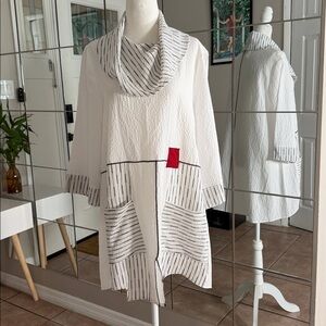 Moonlight White Tunic with Black Stripe Trim and Cowl Neck